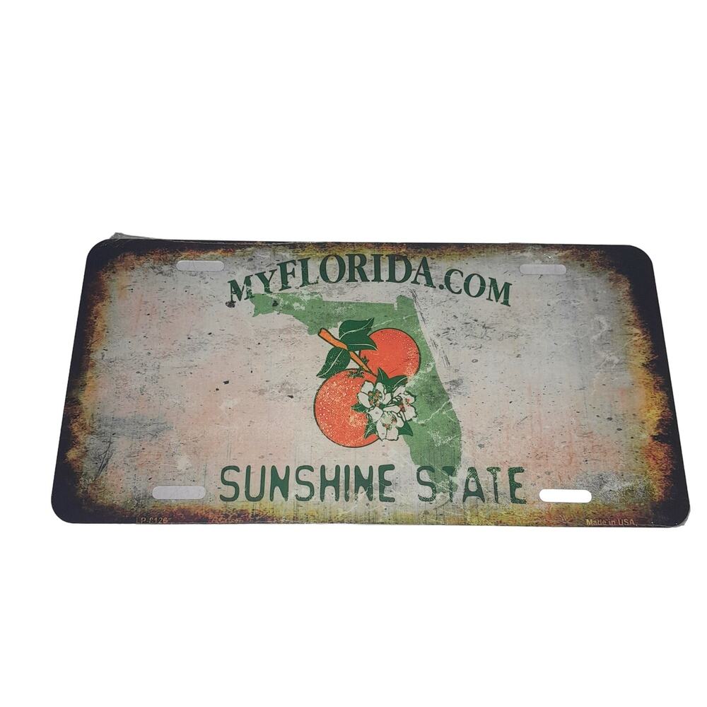Florida Orange Metal License Plate Distressed Flat Florida Auto Logo New